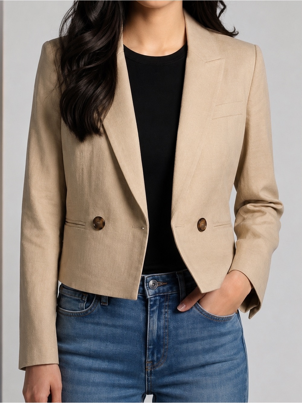 Jason Wu Women's Double-Breasted Linen Blend Short Blazer Jacket Size Large